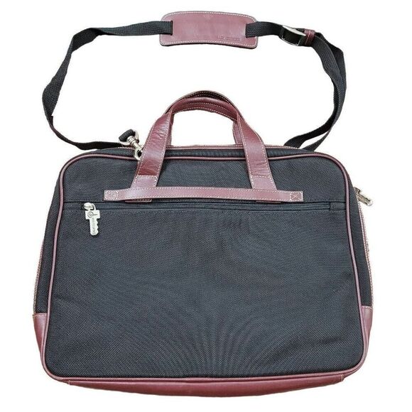 Jack Georges Black Brown Canvas Leather Messenger Laptop Bag Carry On Simple - Picture 1 of 12